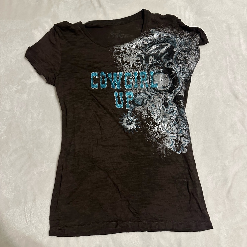 Cowgirl Up Brown Tee